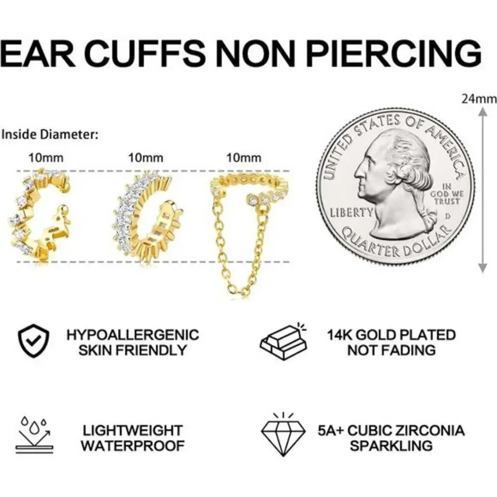 Ear Cuffs Dayana Non-Piercing Earrings for Women Cute Small Clip-On Cartilage